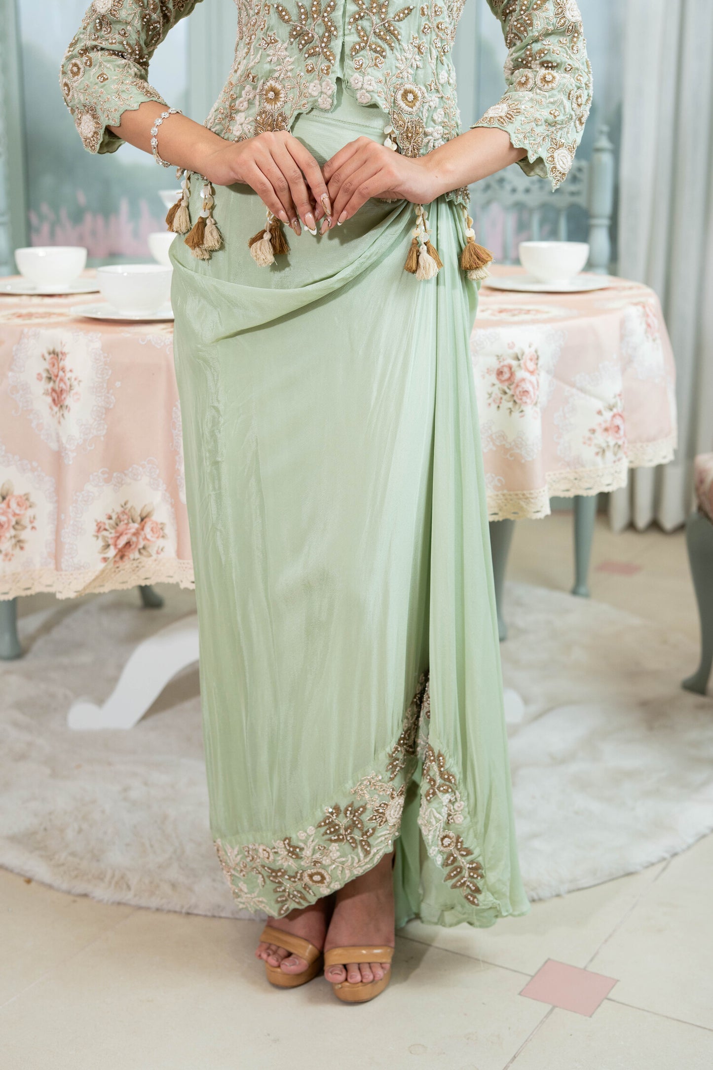 Sage Advice Draped Skirt Set