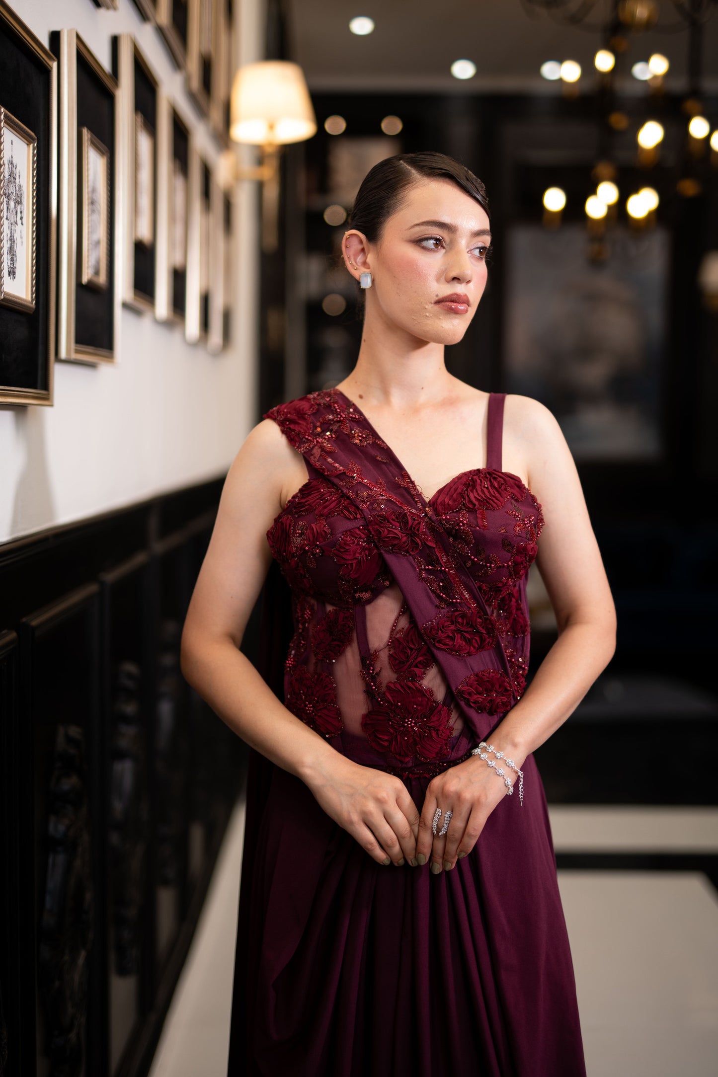 Burgundy Bloom Drape Saree