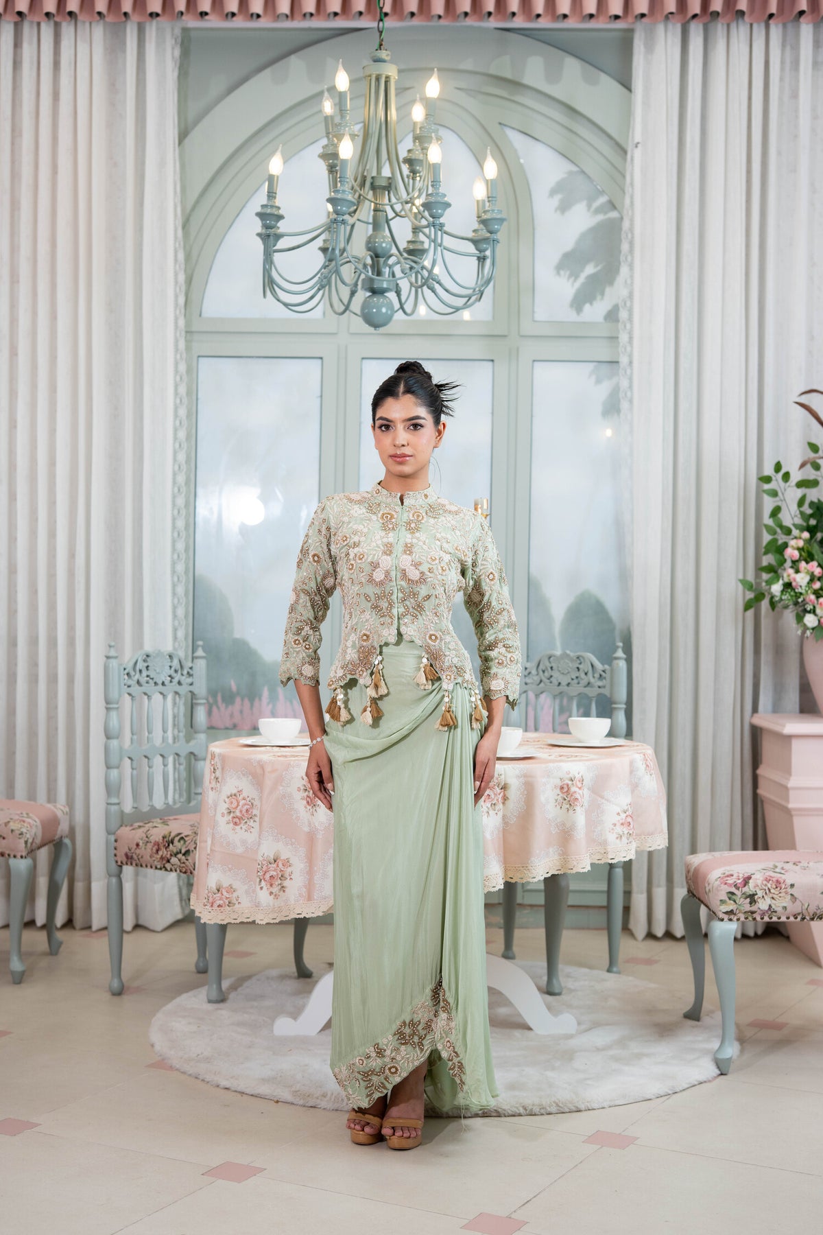 Sage Advice Draped Skirt Set