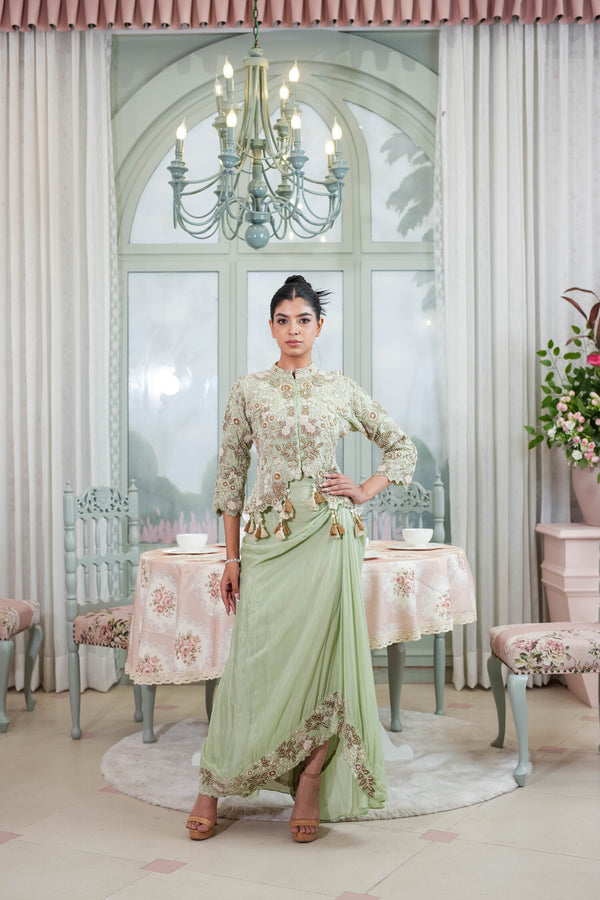 Sage Advice Draped Skirt Set