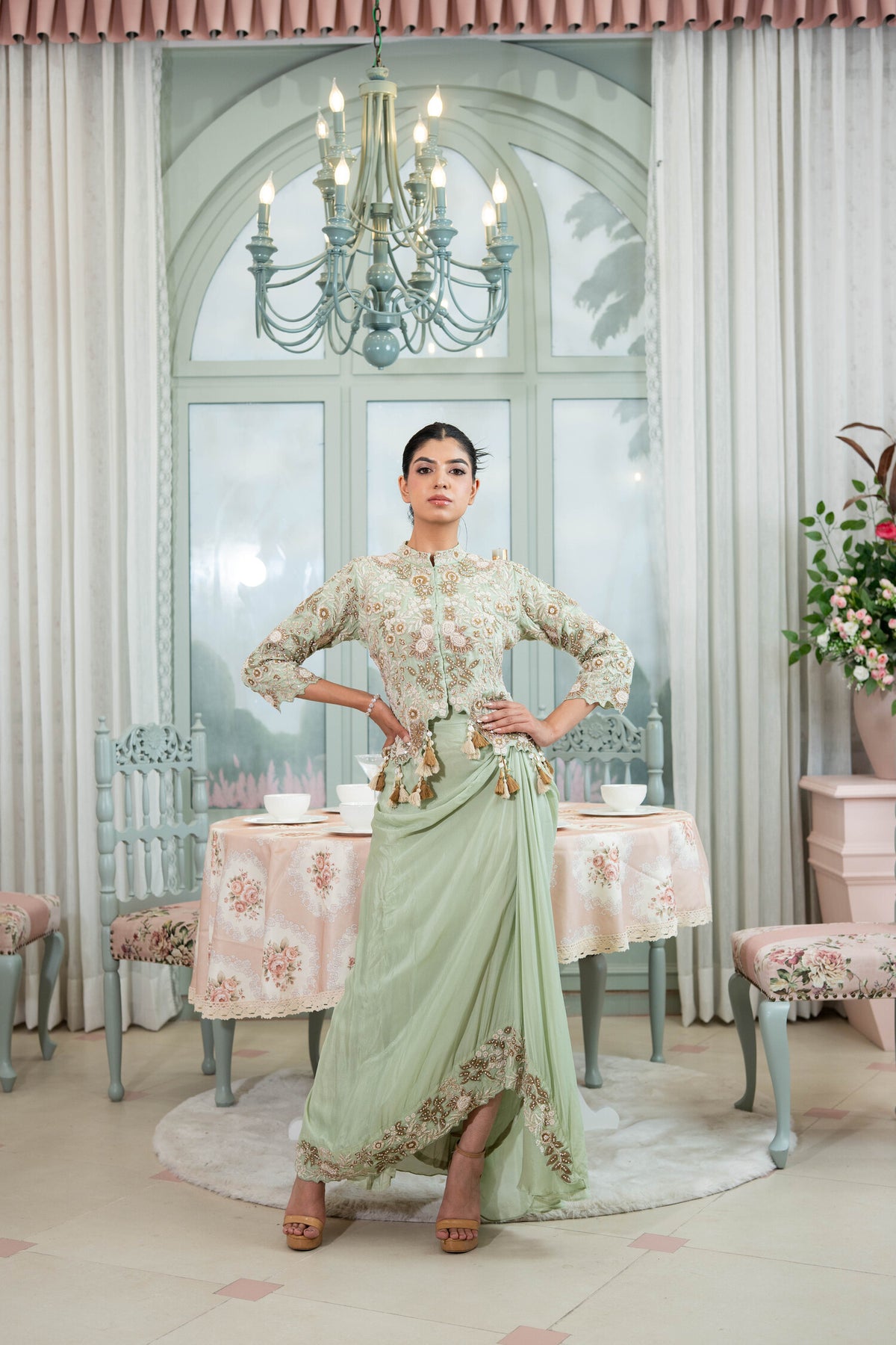 Sage Advice Draped Skirt Set