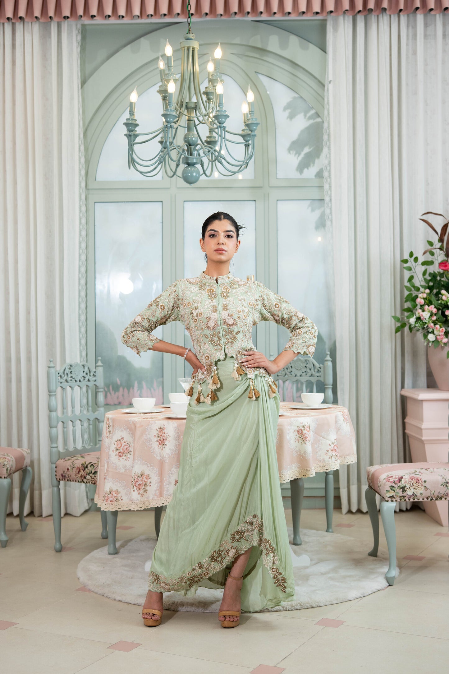 Sage Advice Draped Skirt Set