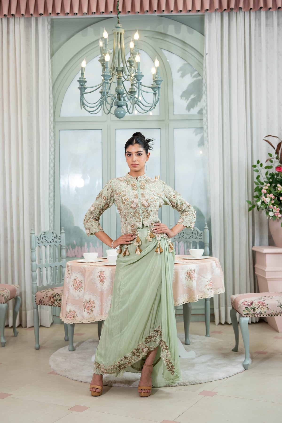 Sage Advice Draped Skirt Set