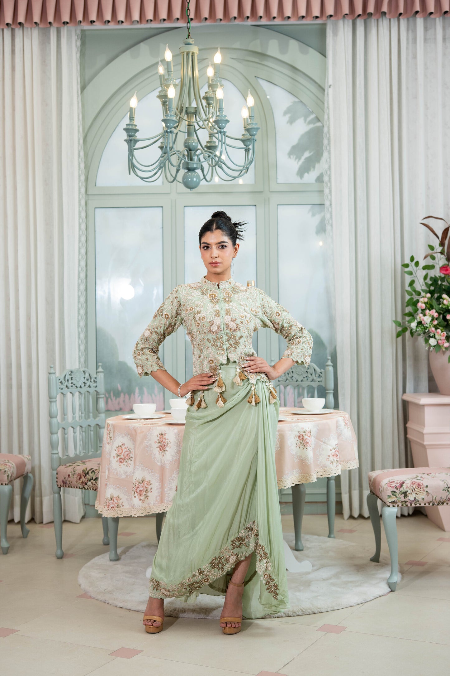 Sage Advice Draped Skirt Set