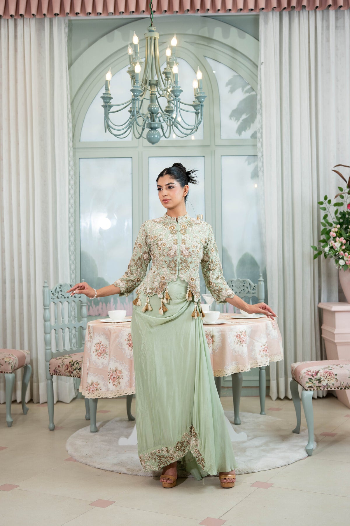 Sage Advice Draped Skirt Set