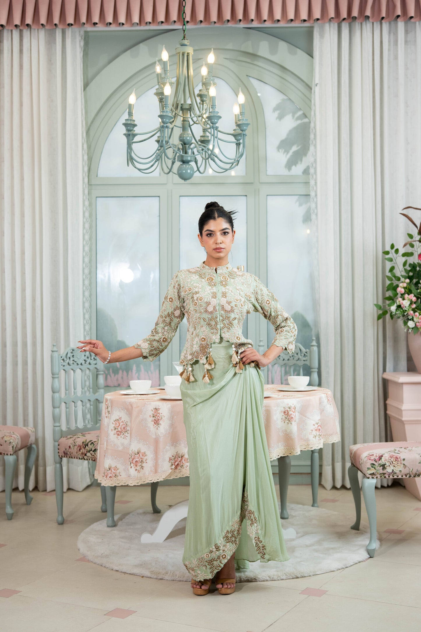 Sage Advice Draped Skirt Set