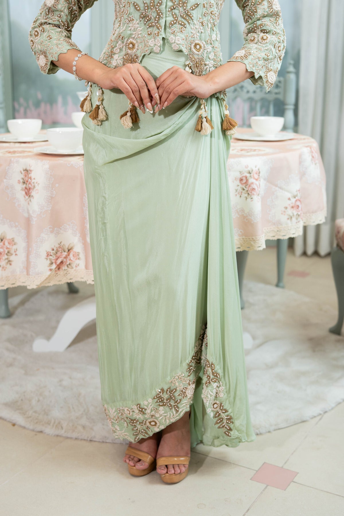 Sage Advice Draped Skirt Set