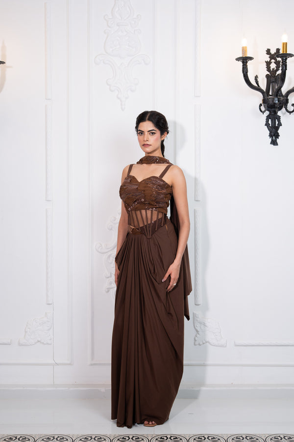 Bittersweet Draped Corset Saree Set