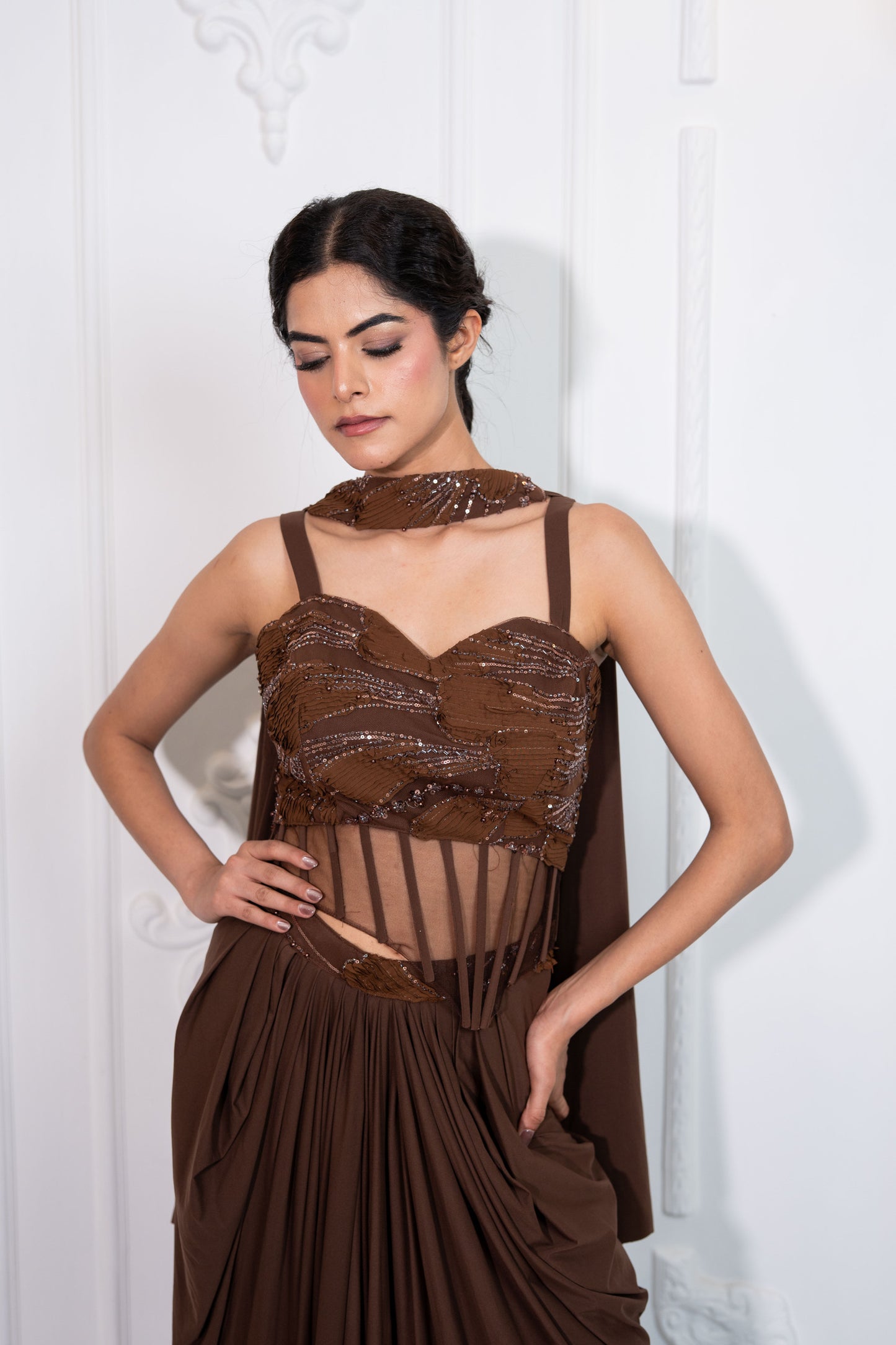 Bittersweet Draped Corset Saree Set