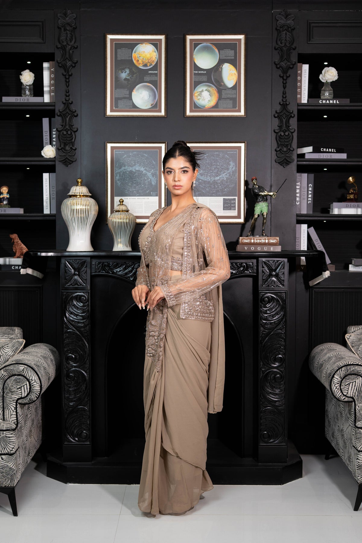 Moon Dust Embellished Draped Saree Set