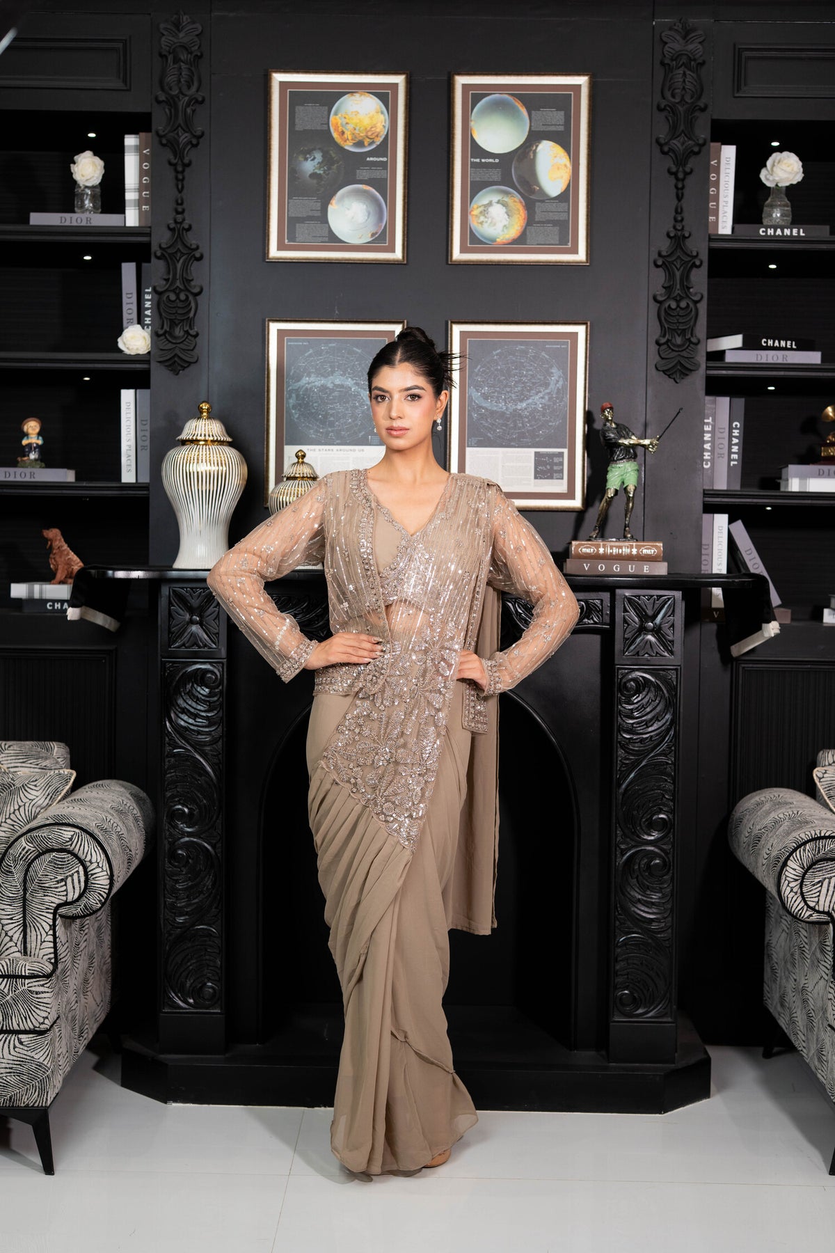 Moon Dust Embellished Draped Saree Set