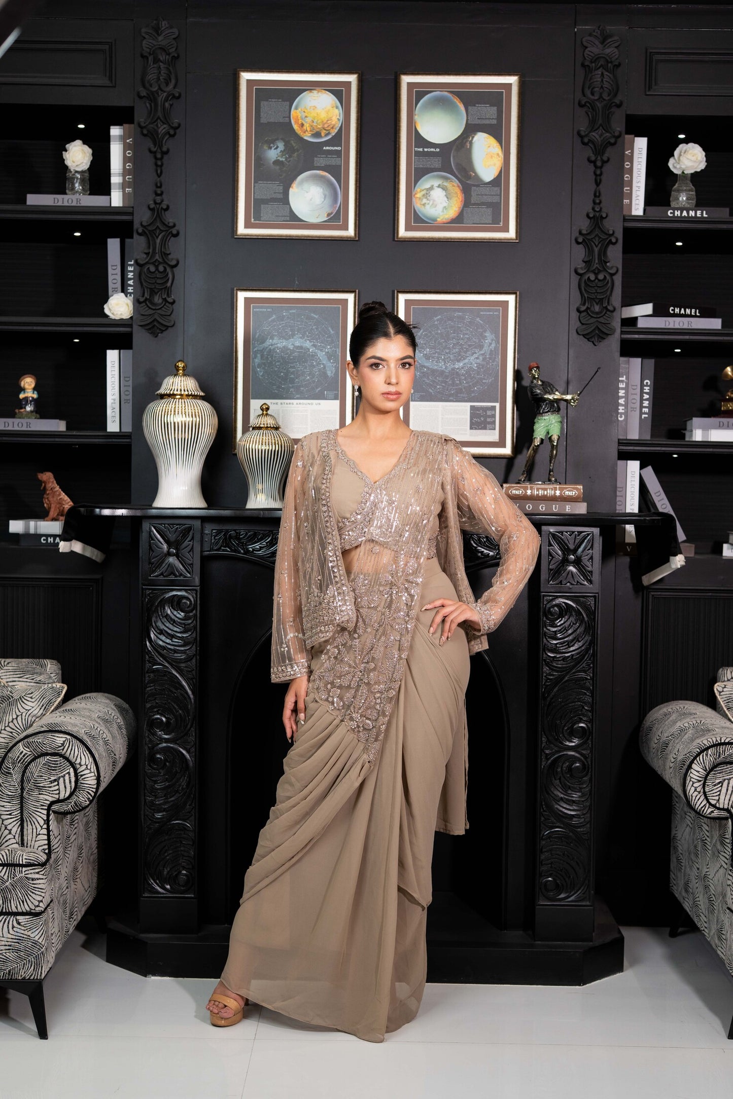 Moon Dust Embellished Draped Saree Set
