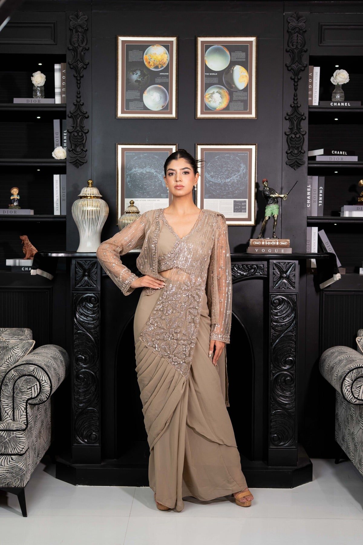 Moon Dust Embellished Draped Saree Set