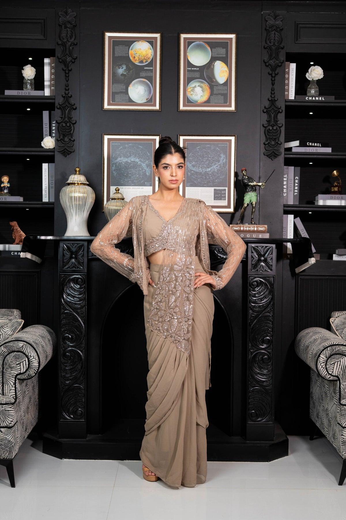 Moon Dust Embellished Draped Saree Set