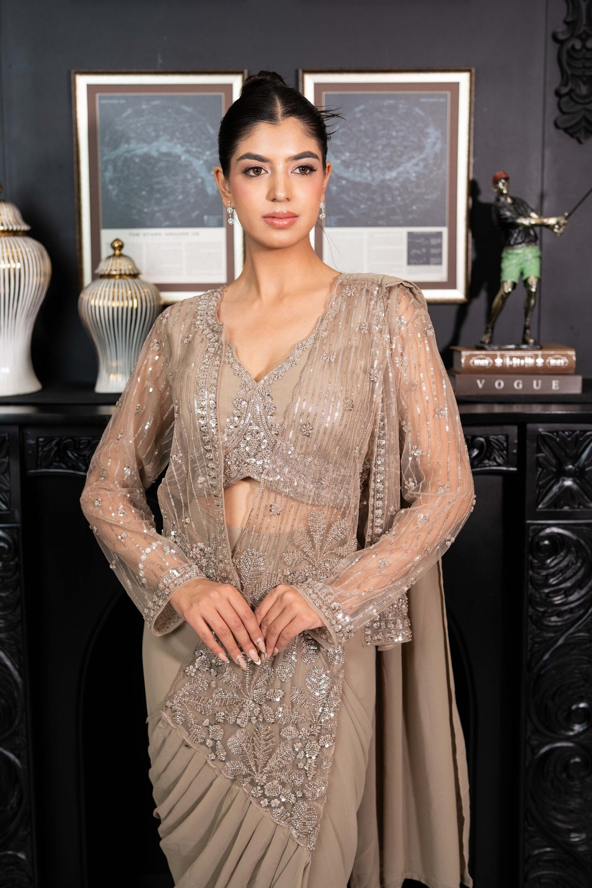 Moon Dust Embellished Draped Saree Set