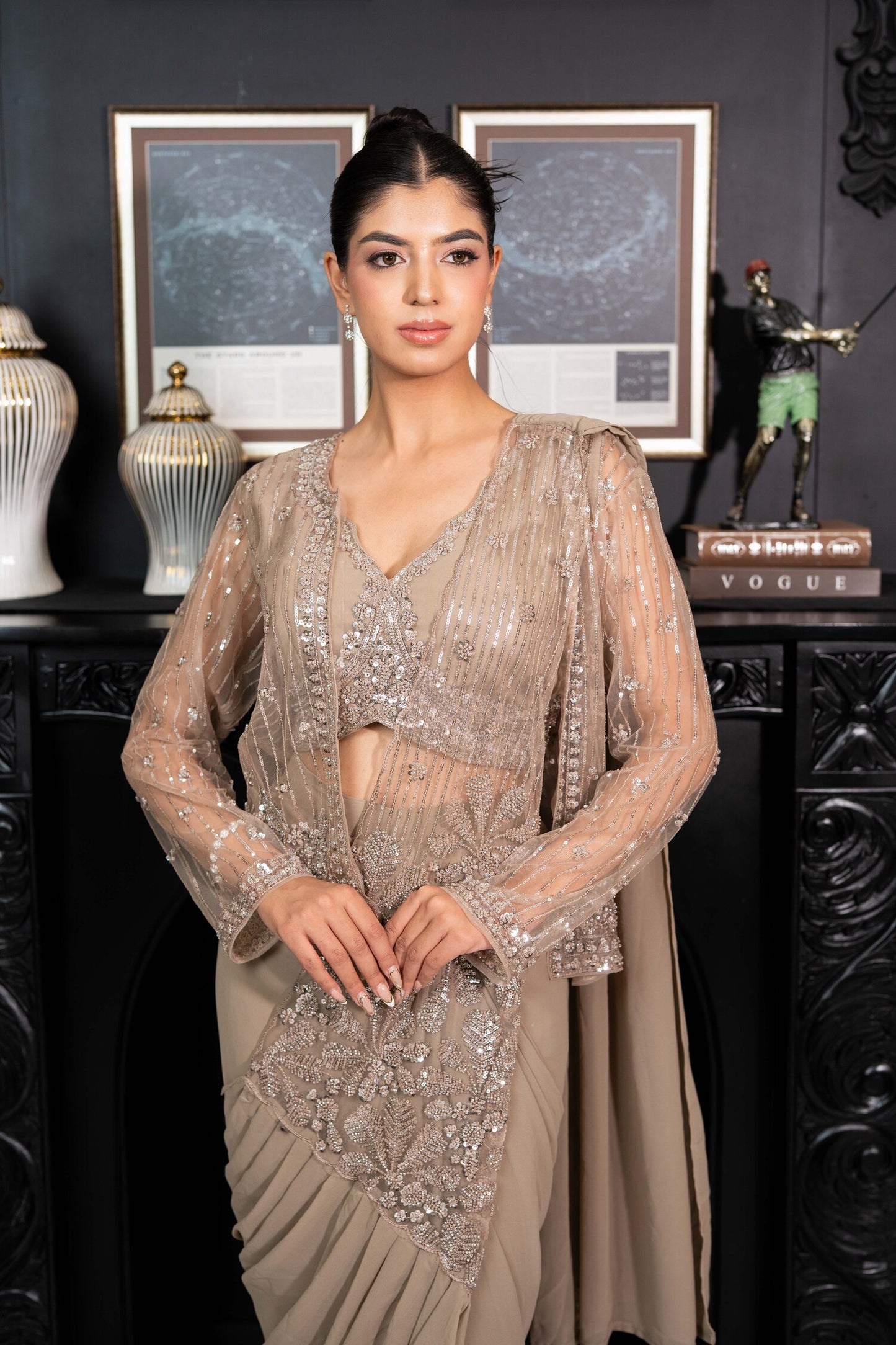 Moon Dust Embellished Draped Saree Set