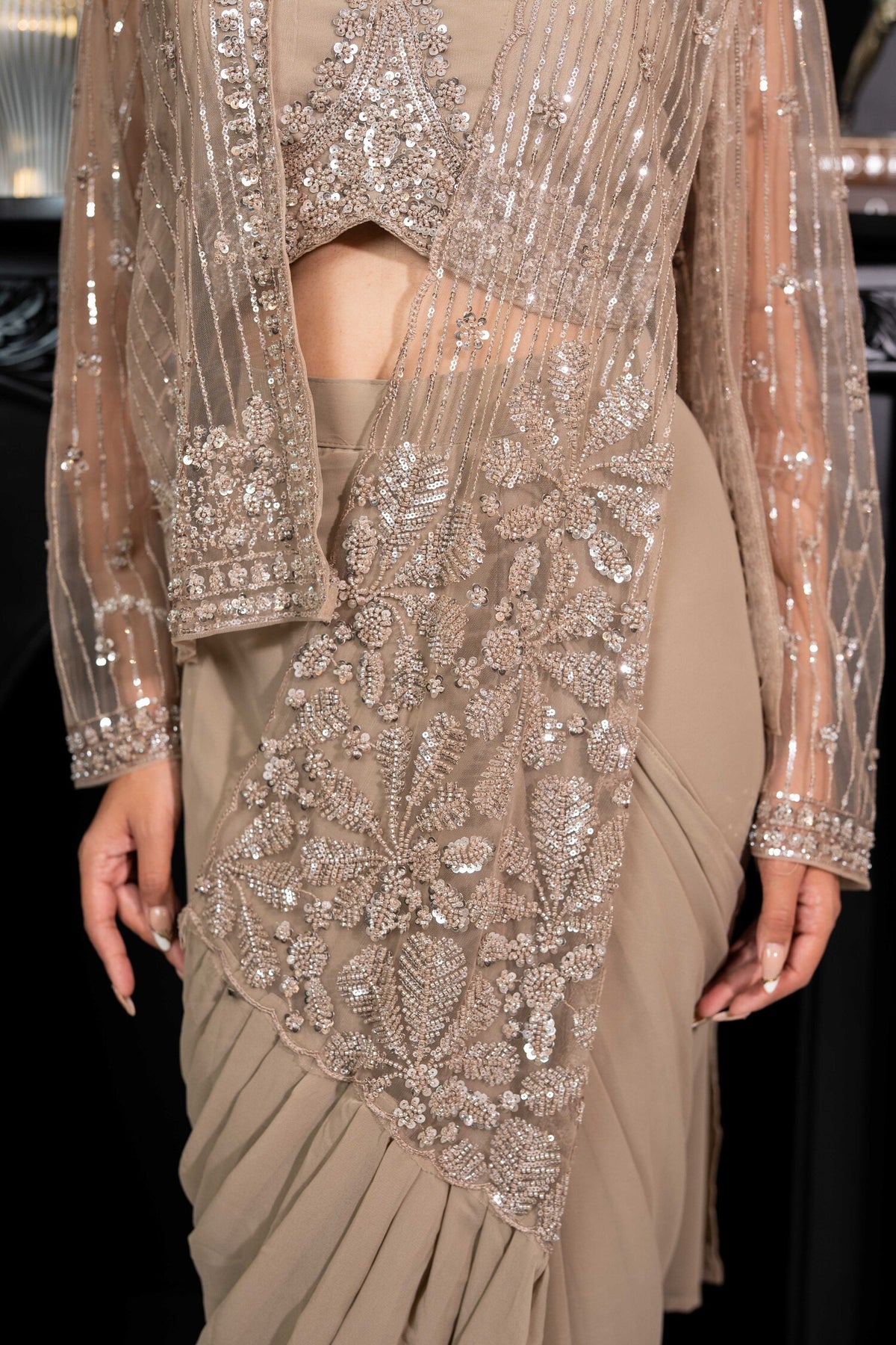 Moon Dust Embellished Draped Saree Set