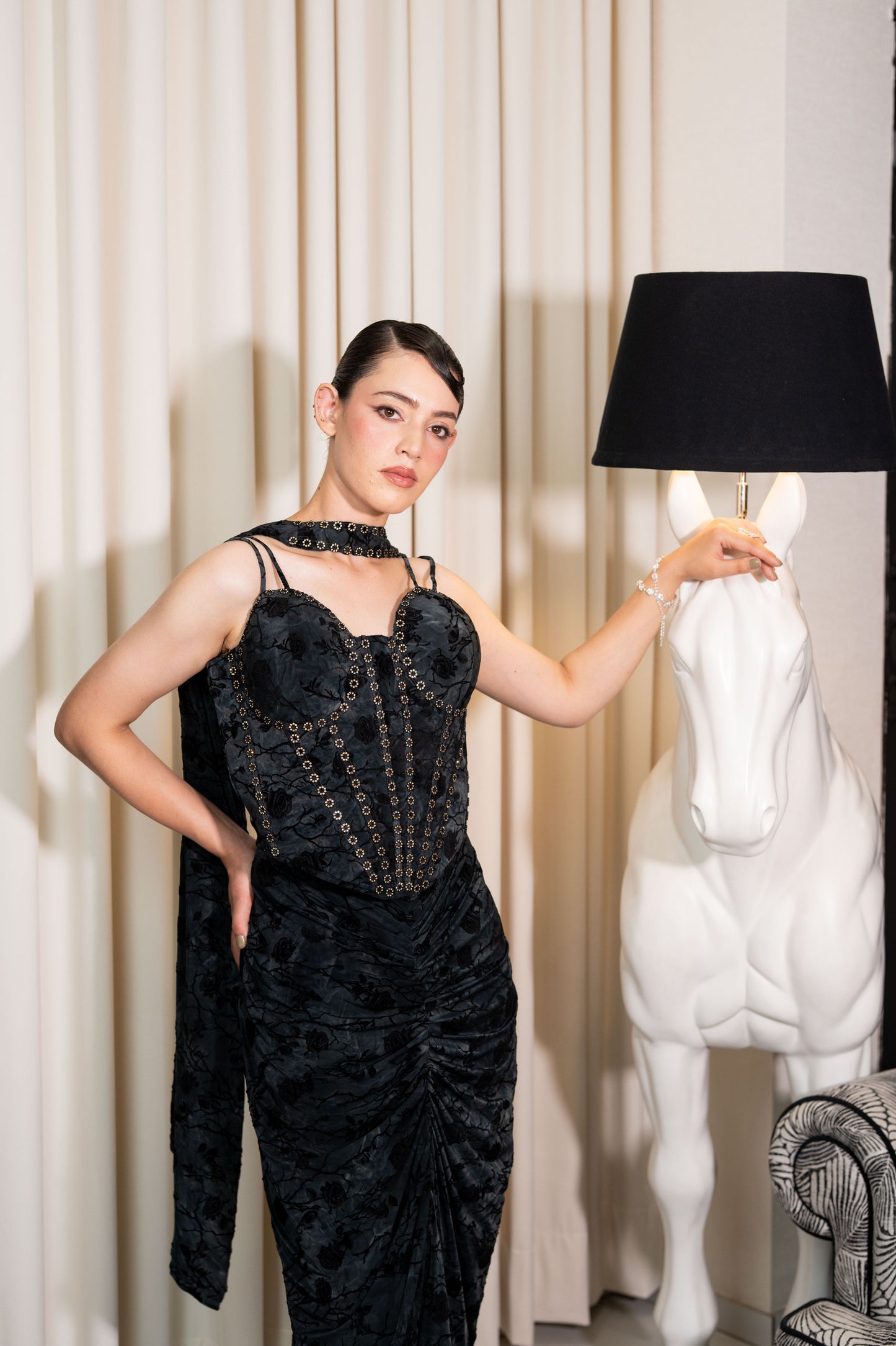Midnight Noir Corset Drape Saree