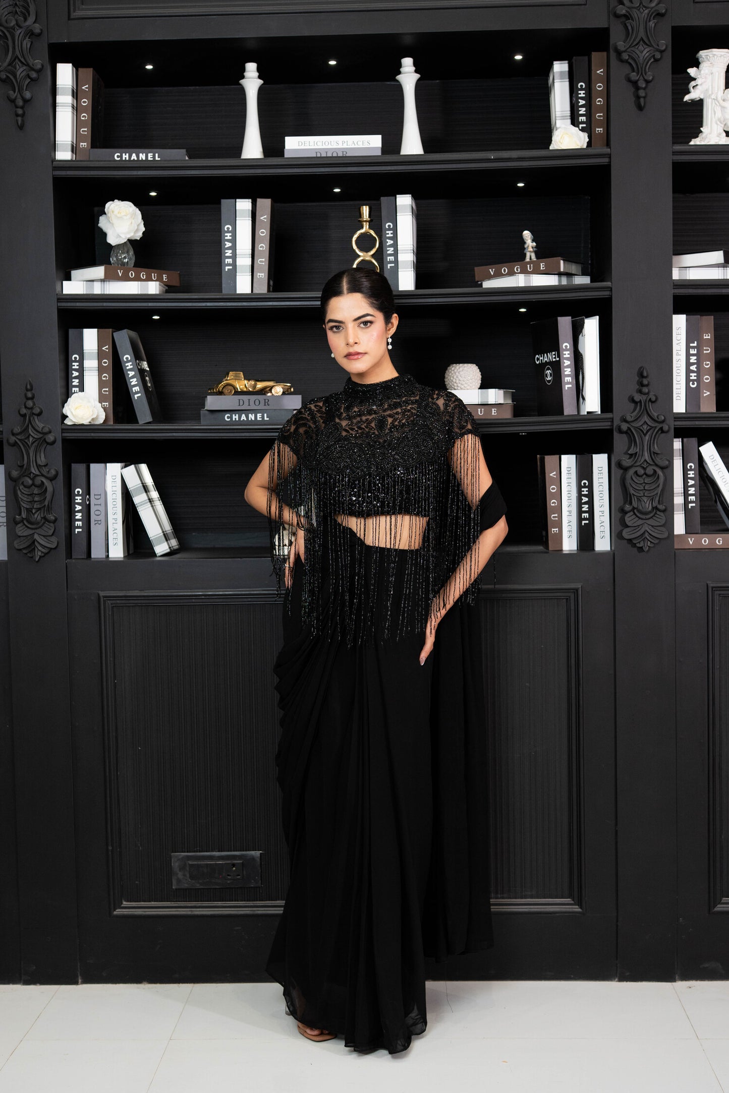 Noir Fringe Couture Saree