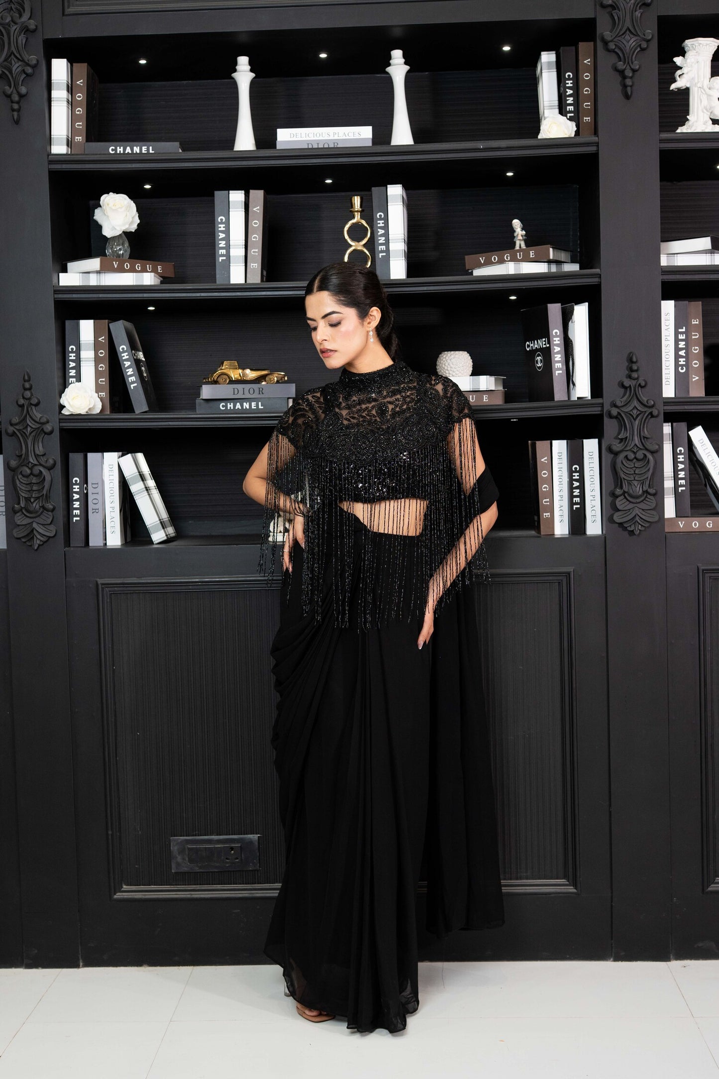 Noir Fringe Couture Saree