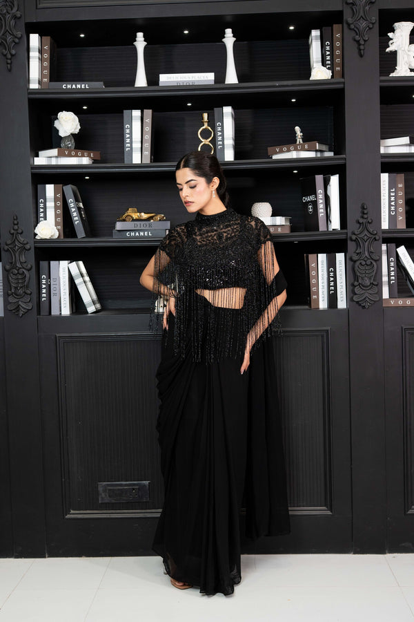Noir Fringe Couture Saree