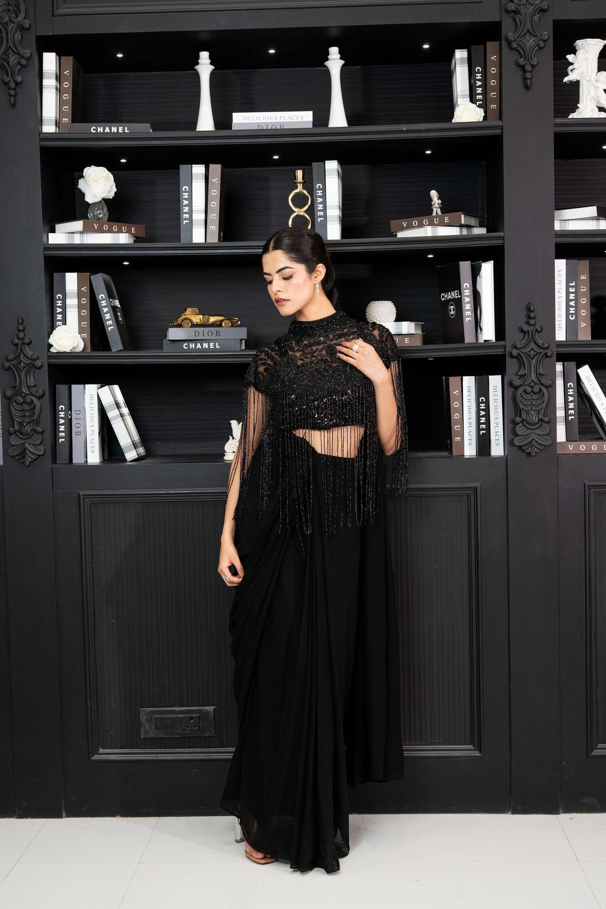 Noir Fringe Couture Saree