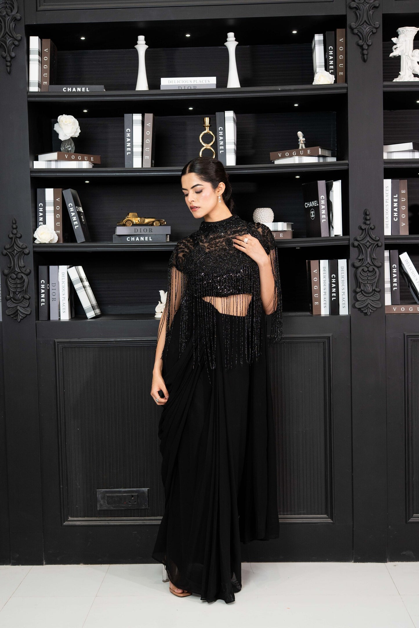 Noir Fringe Couture Saree