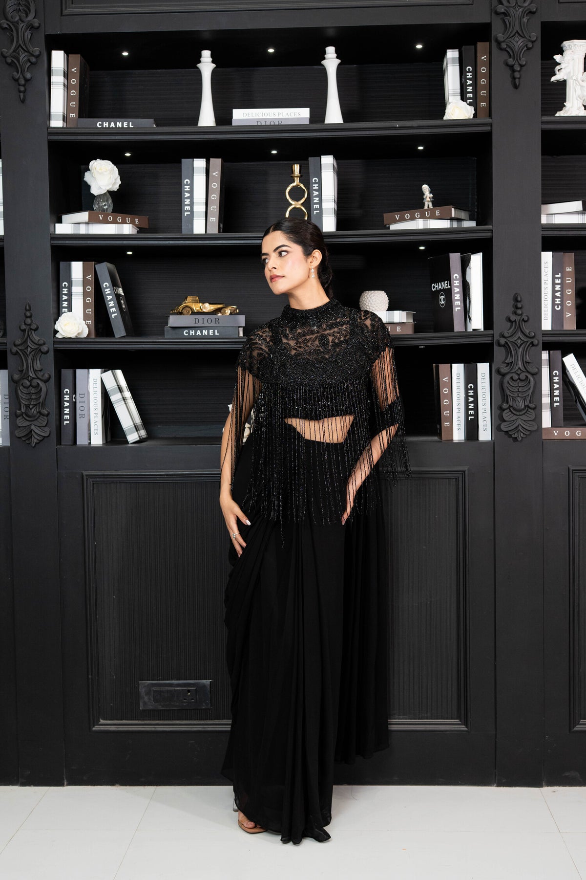 Noir Fringe Couture Saree