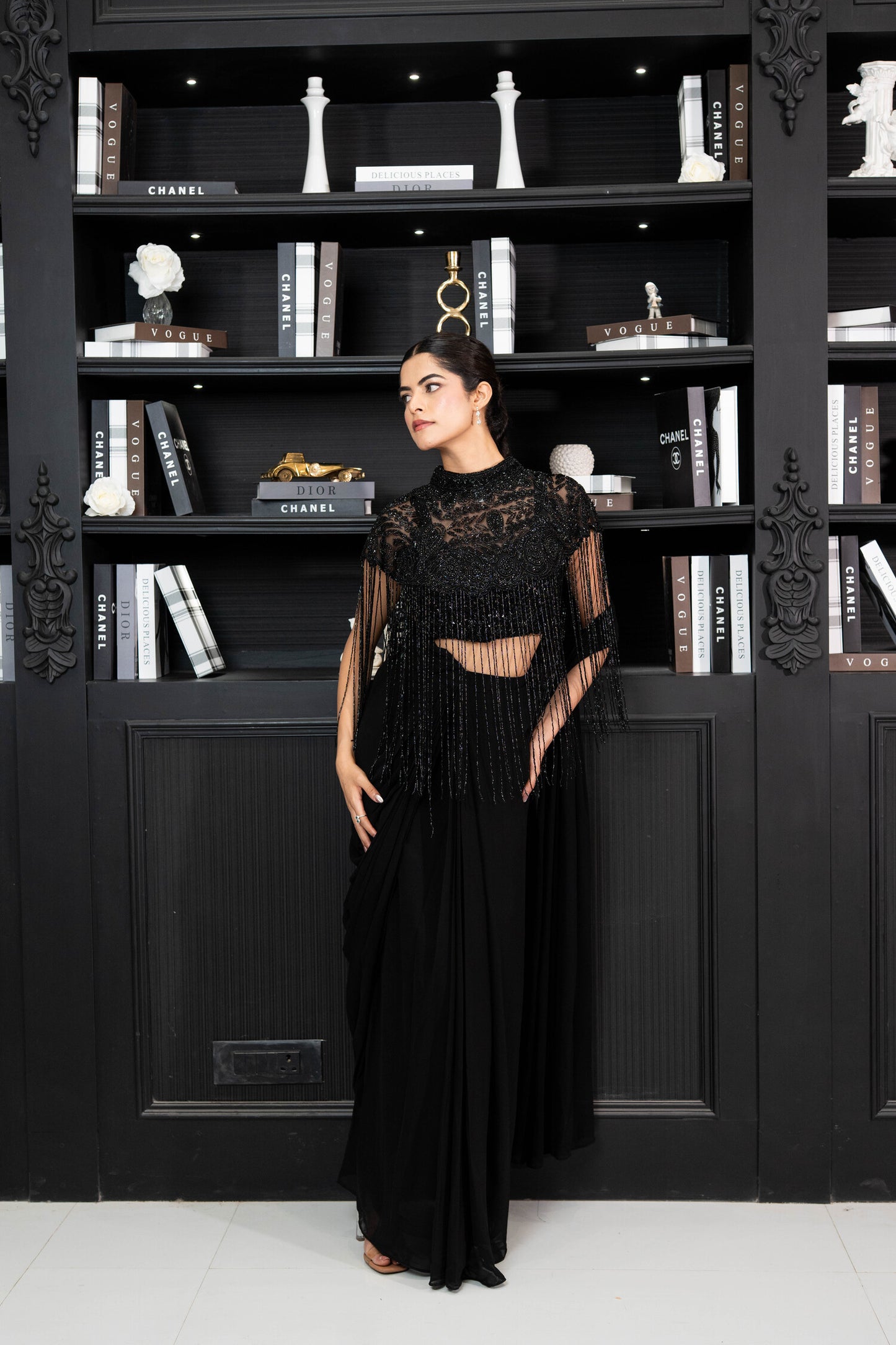 Noir Fringe Couture Saree