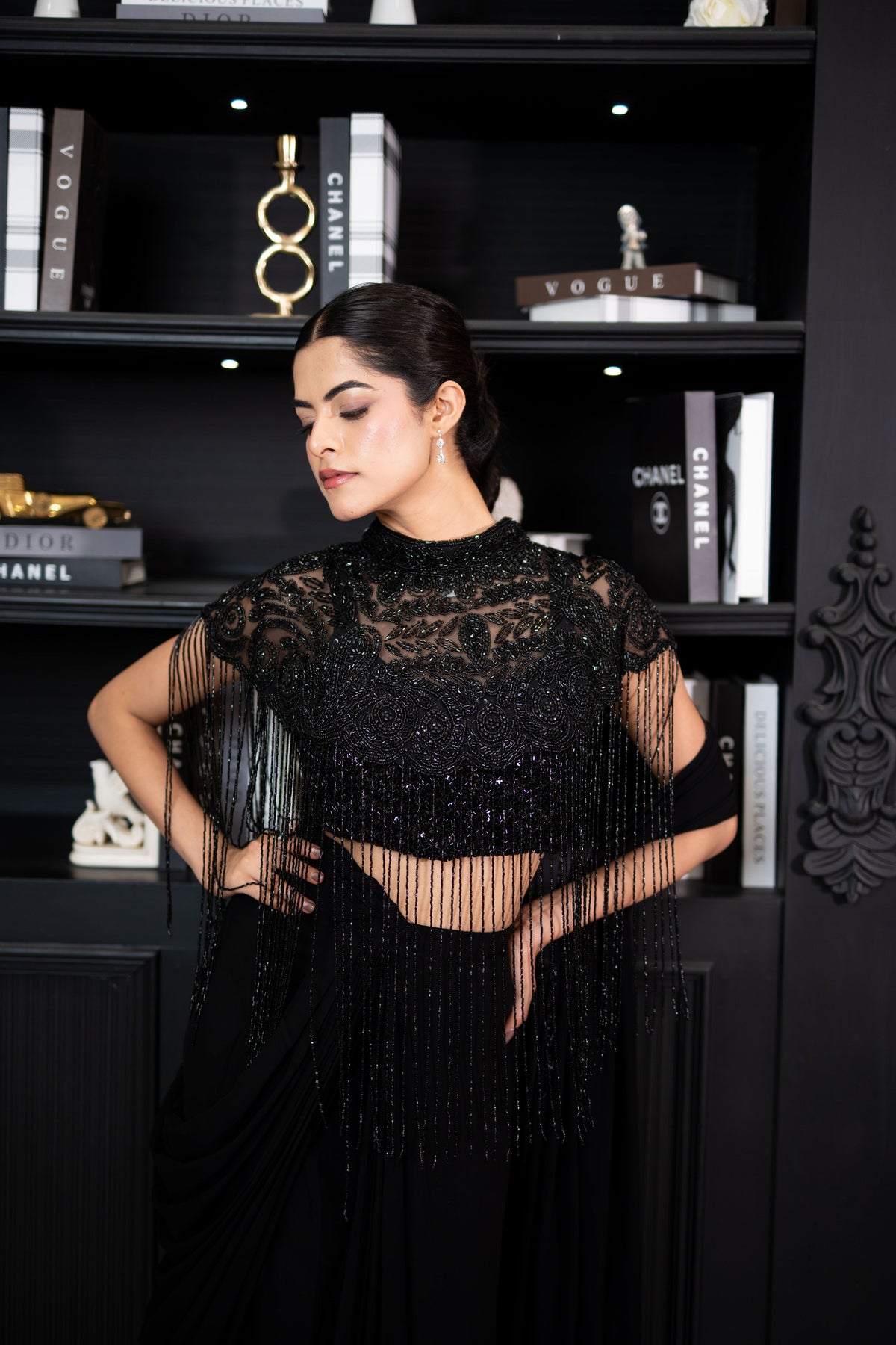 Noir Fringe Couture Saree