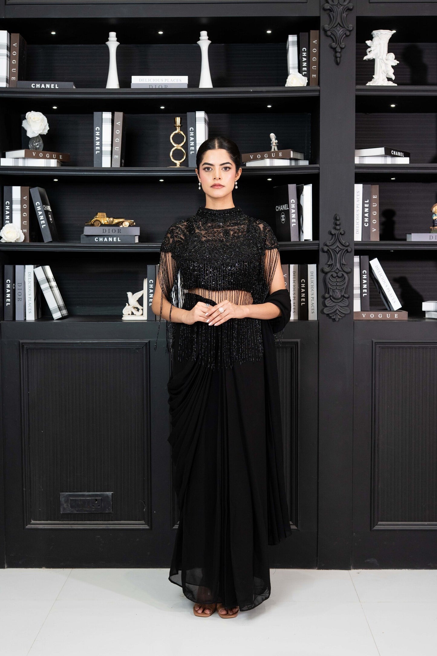 Noir Fringe Couture Saree