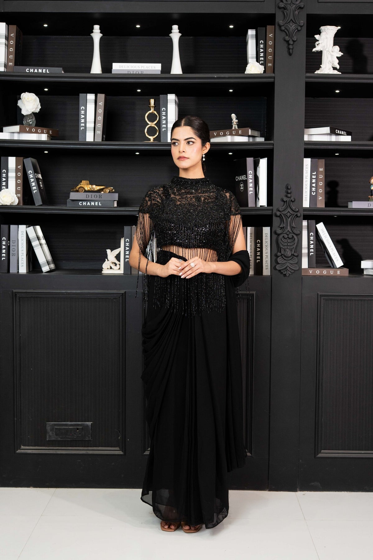 Noir Fringe Couture Saree