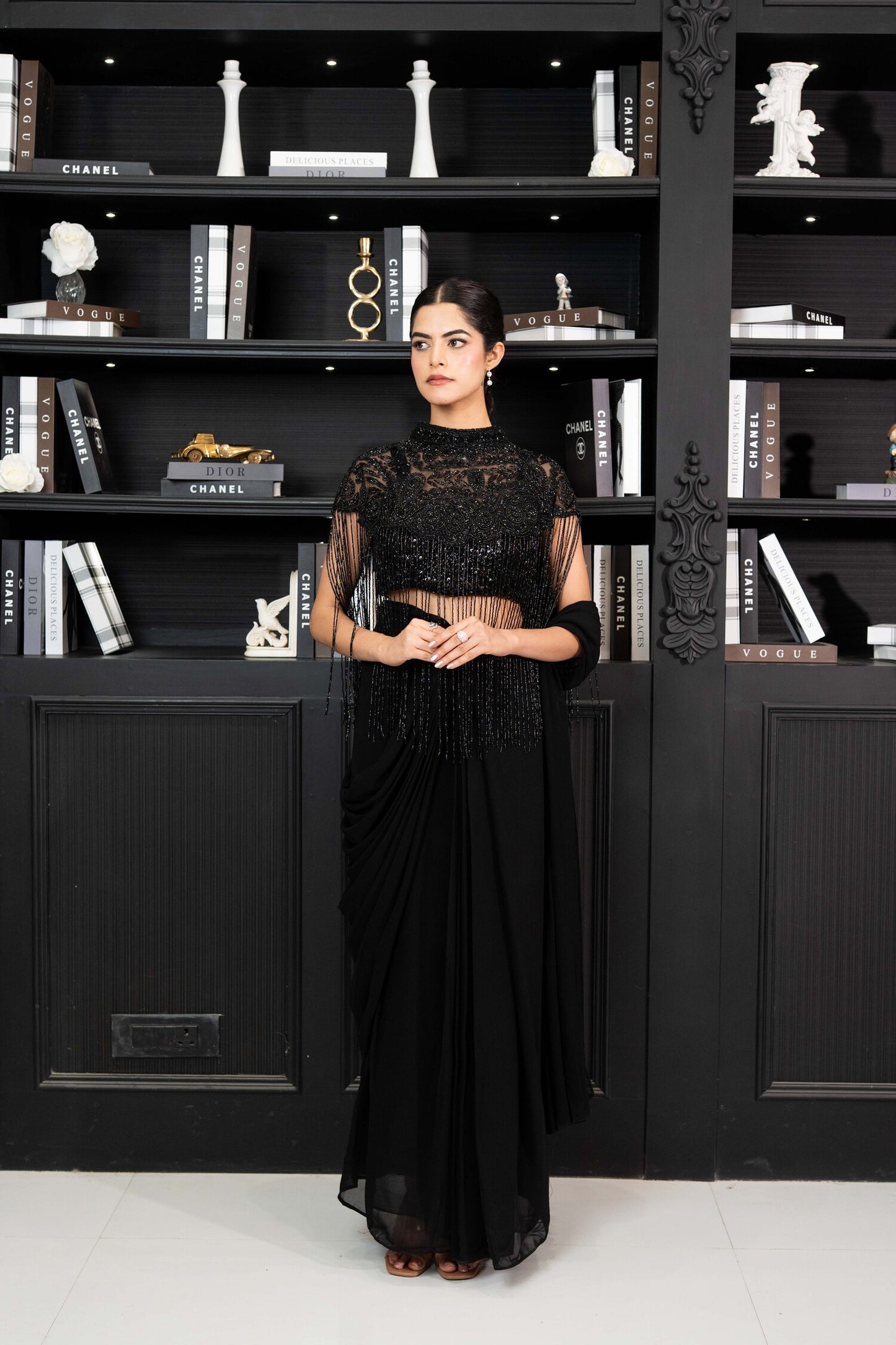 Noir Fringe Couture Saree