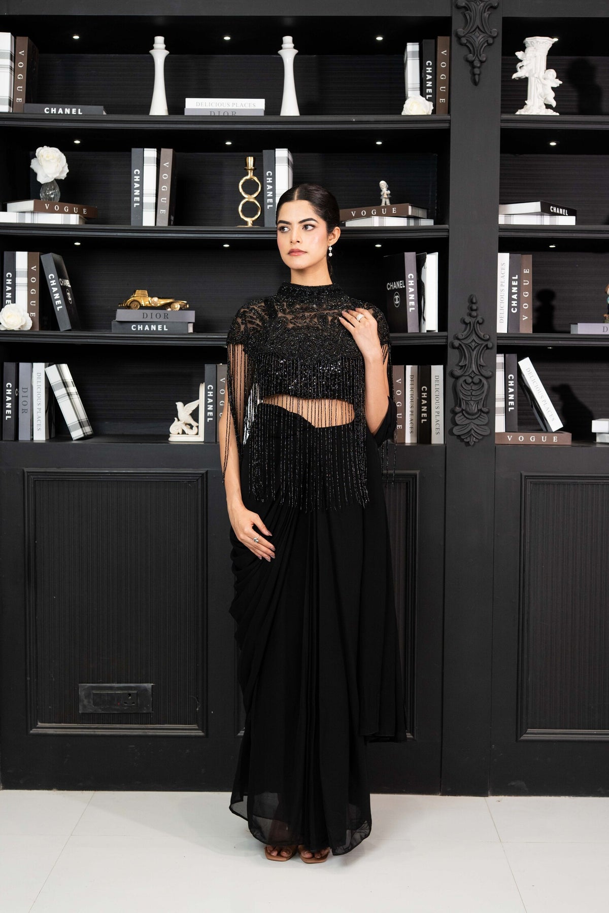 Noir Fringe Couture Saree