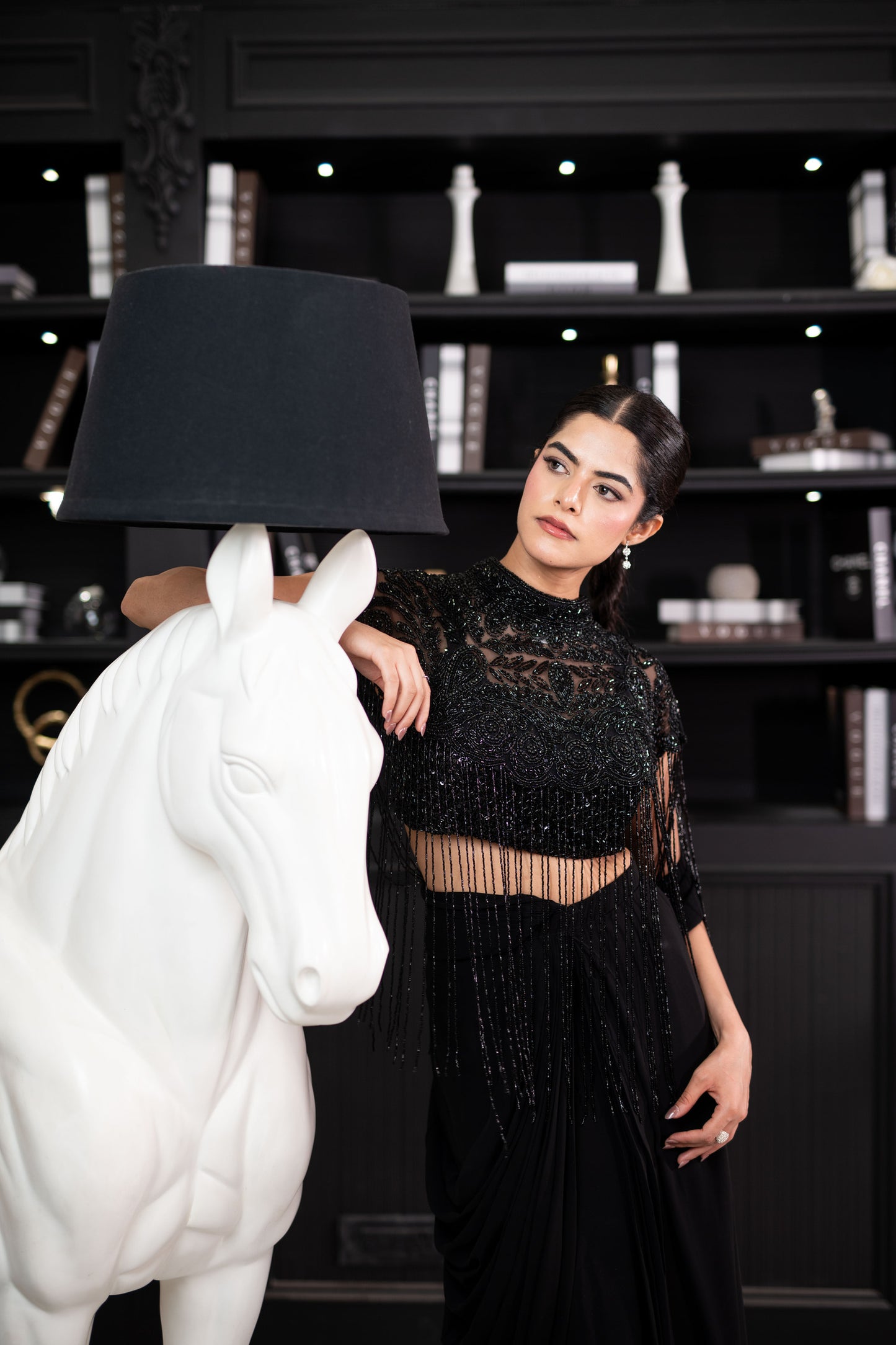 Noir Fringe Couture Saree