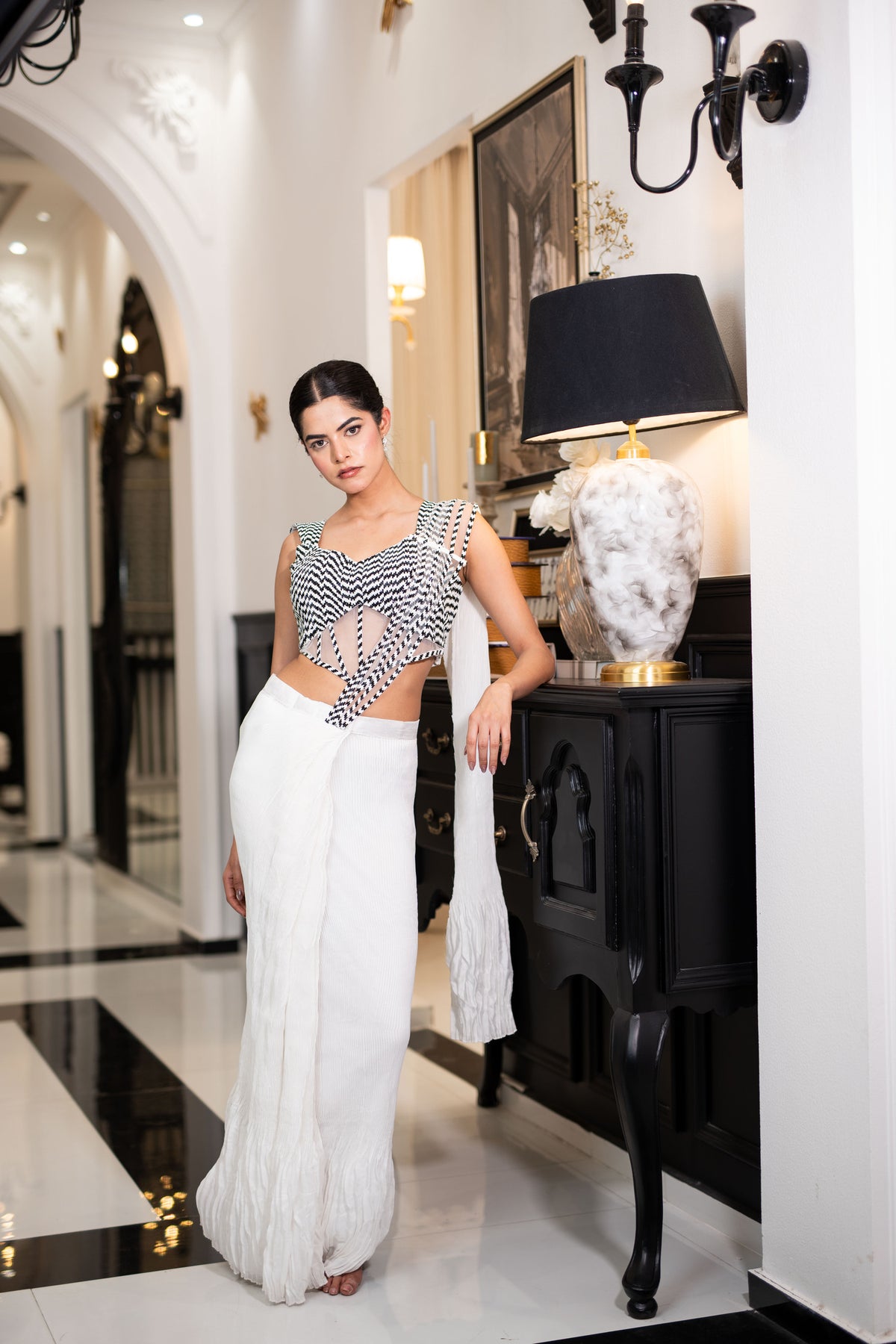 Ivory Illusion Draped Saree