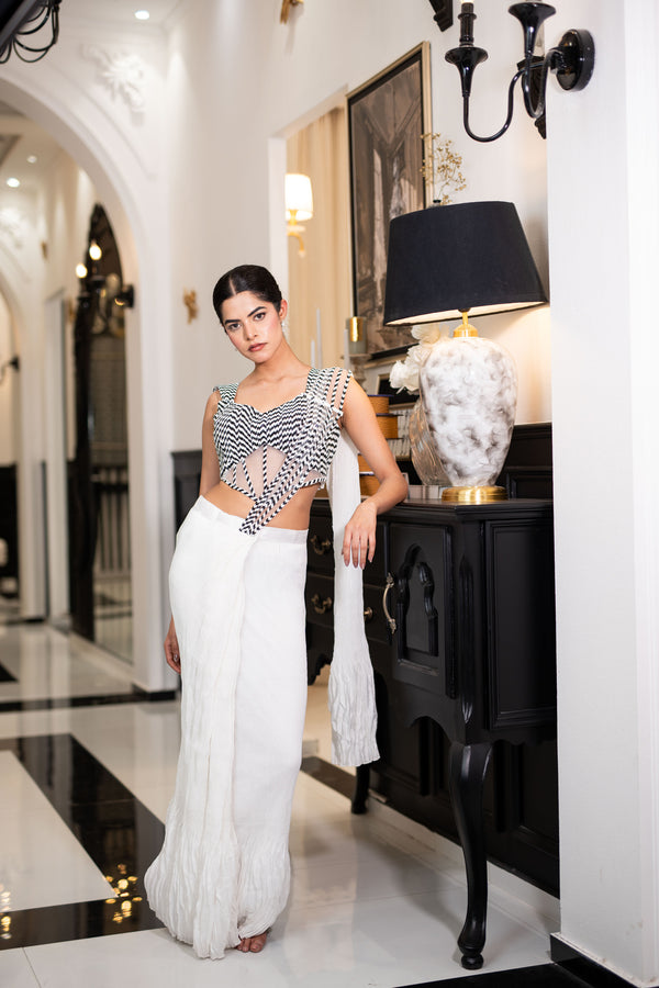 Ivory Illusion Draped Saree