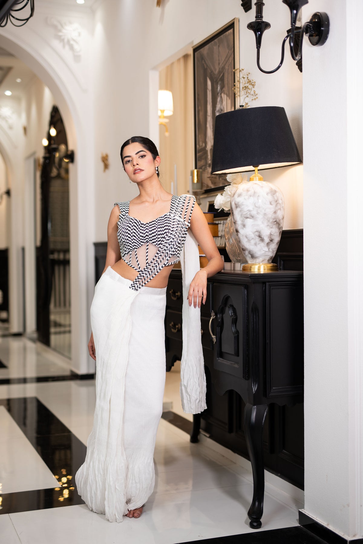 Ivory Illusion Draped Saree