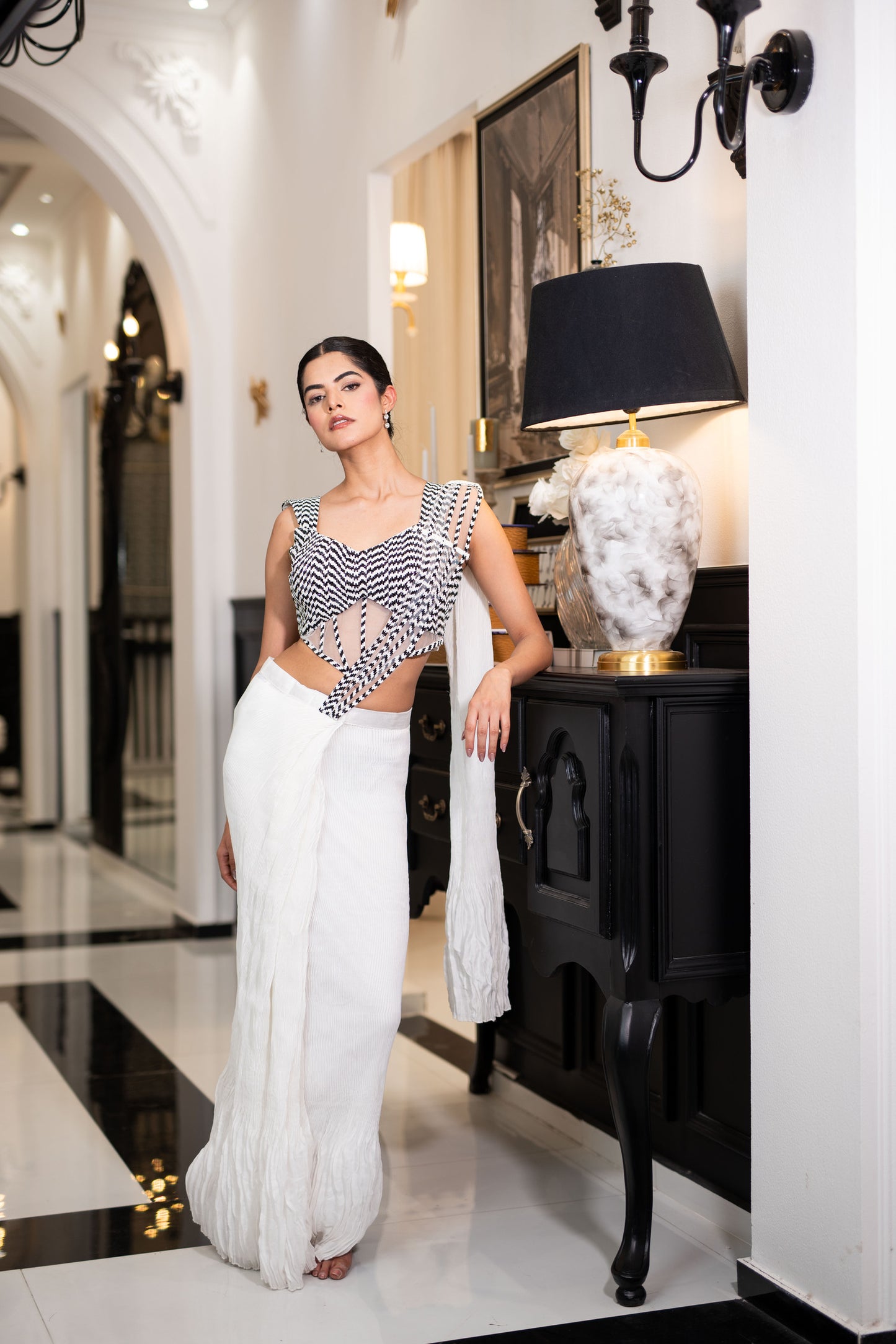 Ivory Illusion Draped Saree
