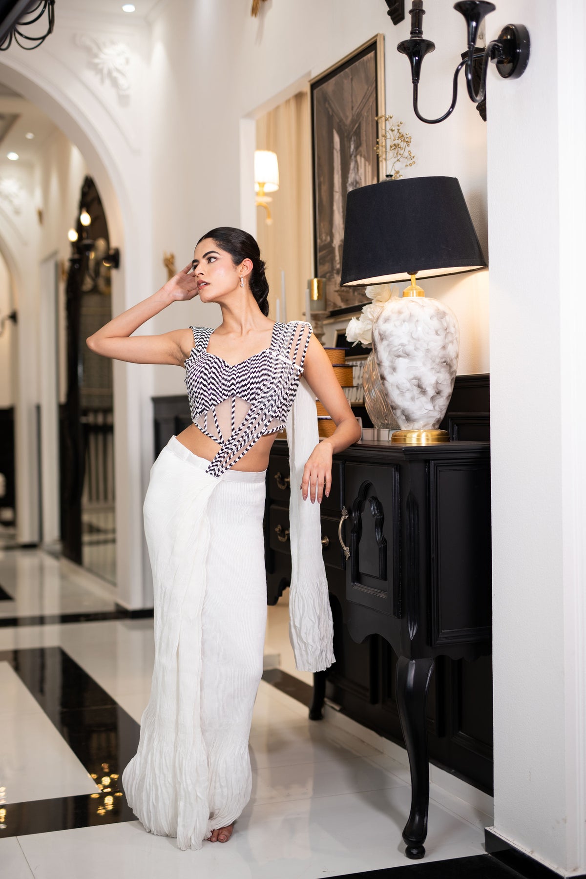 Ivory Illusion Draped Saree