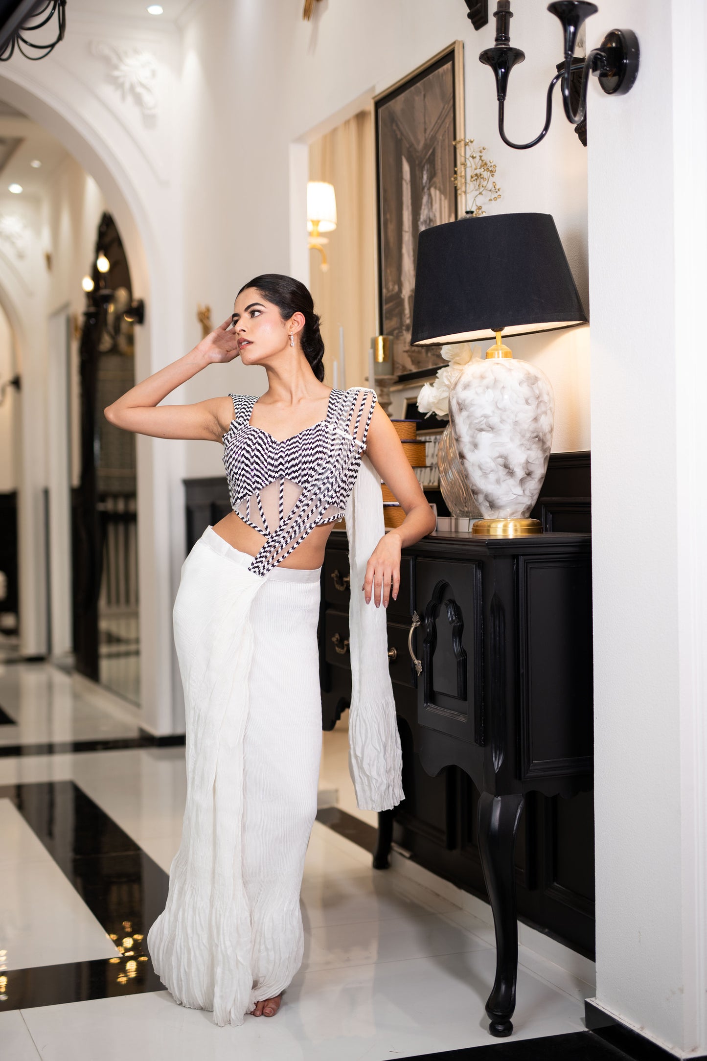 Ivory Illusion Draped Saree