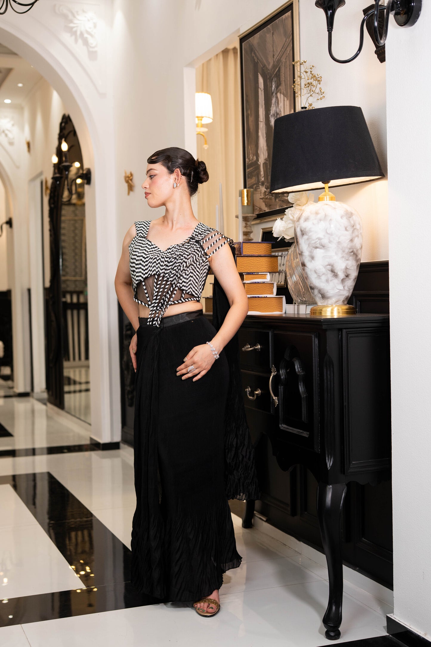 Monochrome Mirage Draped Saree