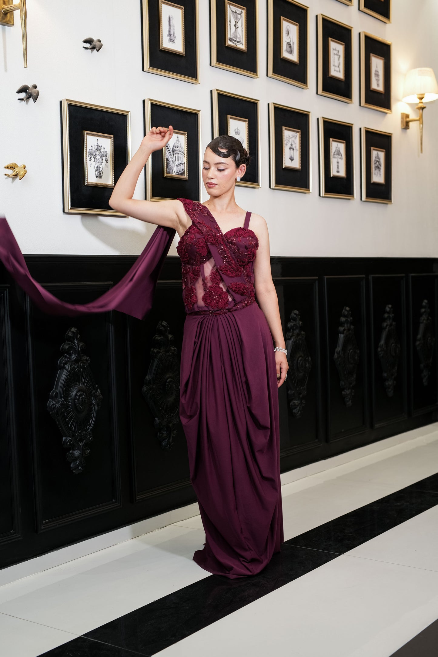Burgundy Bloom Drape Saree