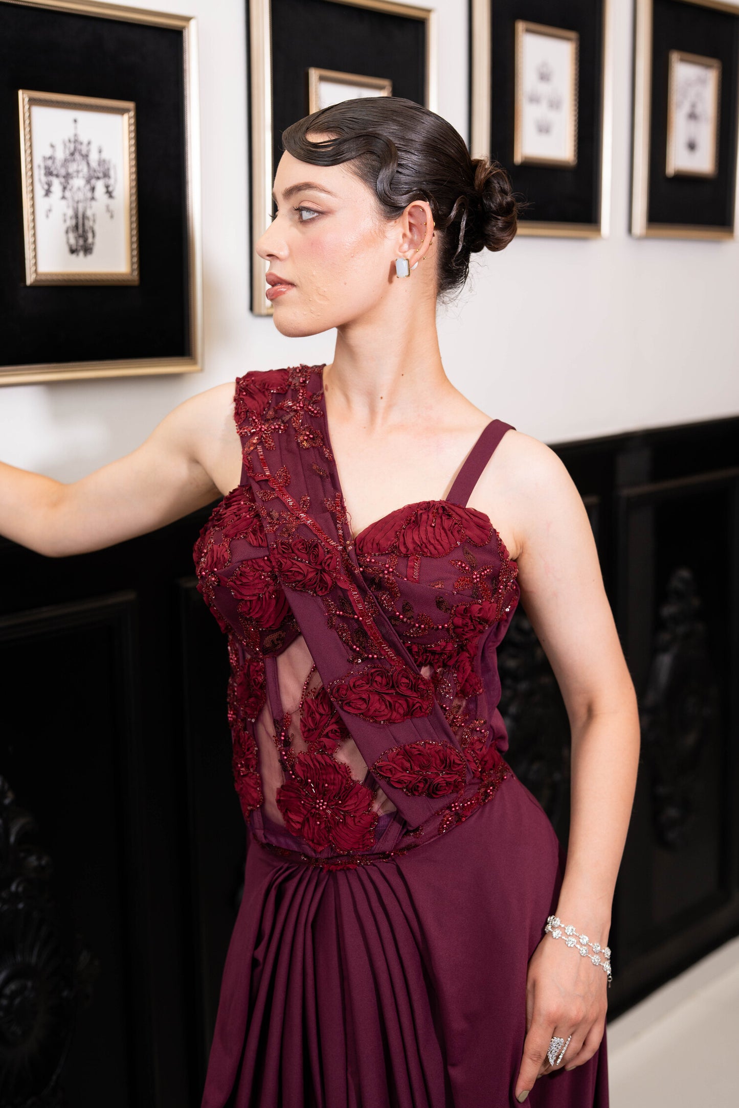 Burgundy Bloom Drape Saree