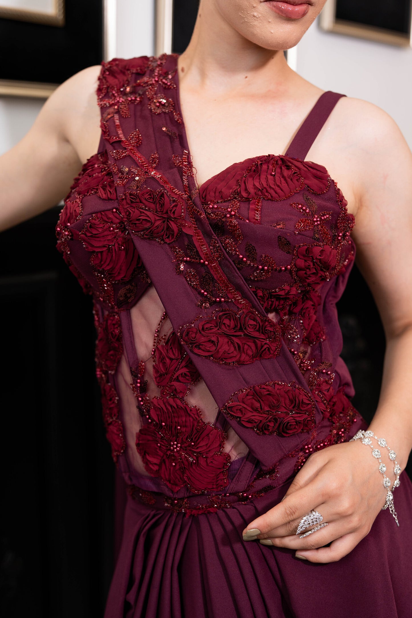 Burgundy Bloom Drape Saree