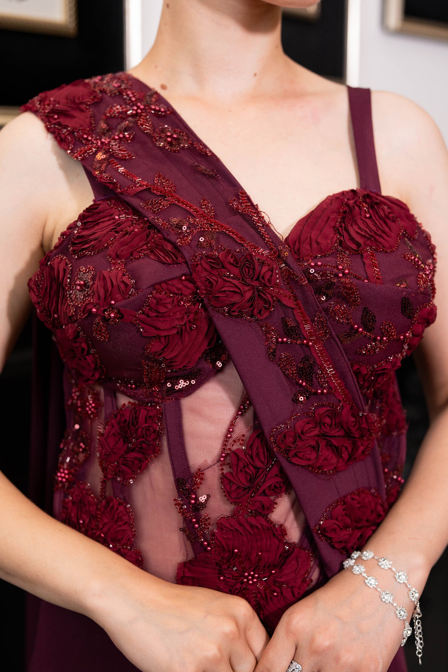 Burgundy Bloom Drape Saree