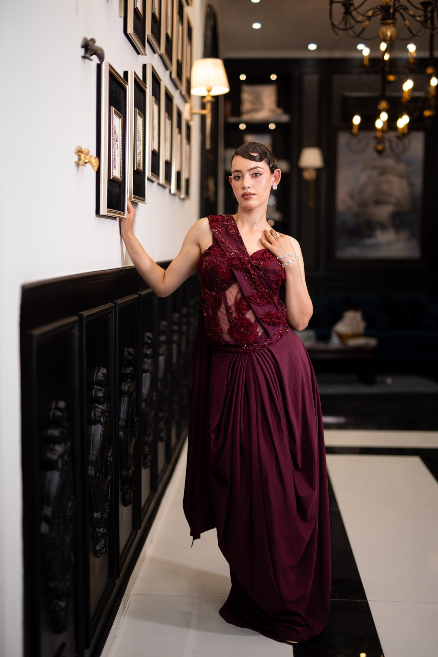 Burgundy Bloom Drape Saree