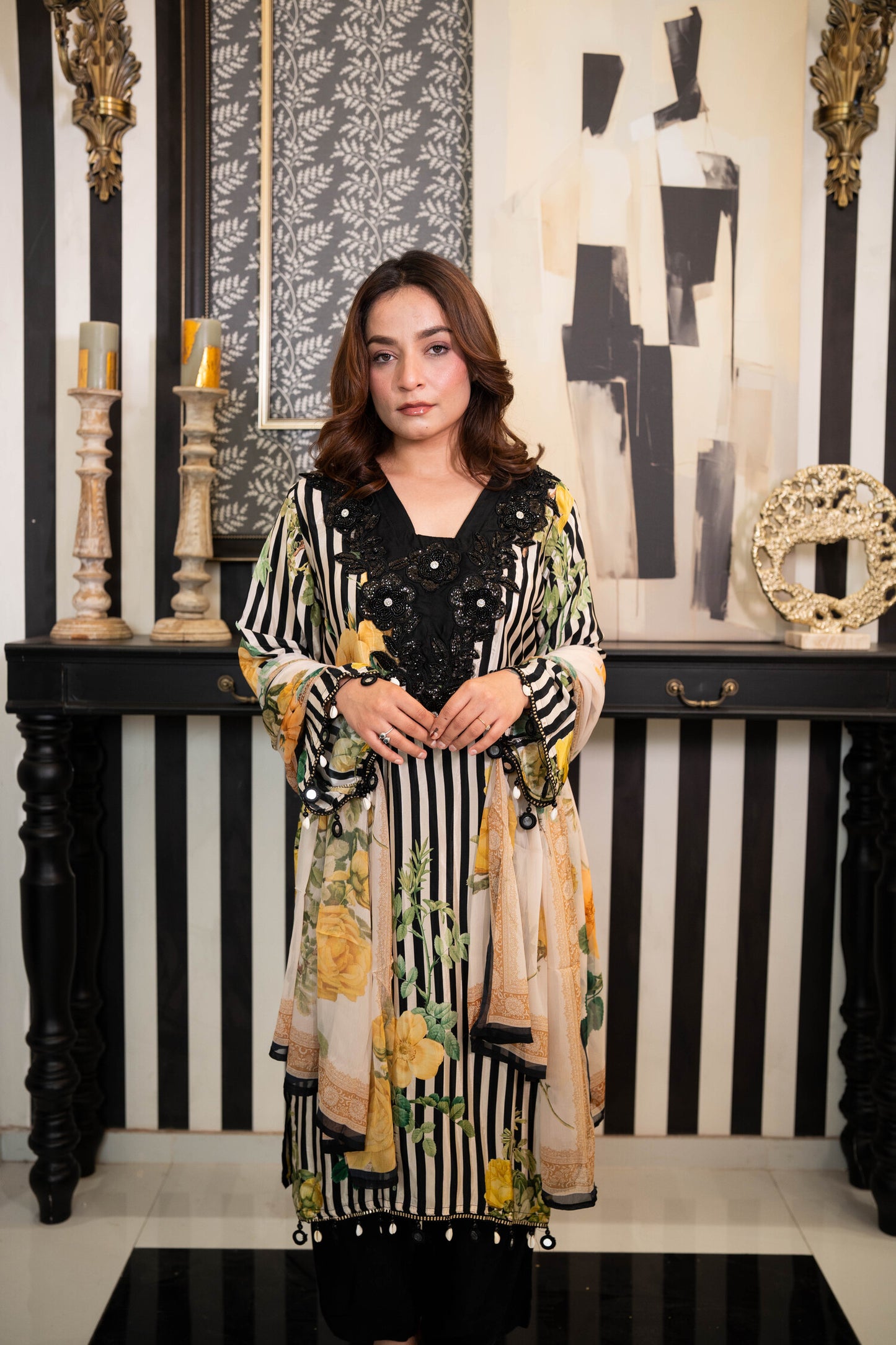 Obsidian Bloom Kaftan Set