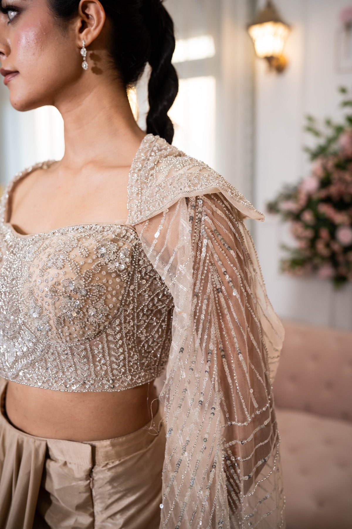 Champagne Stardust Drape Saree