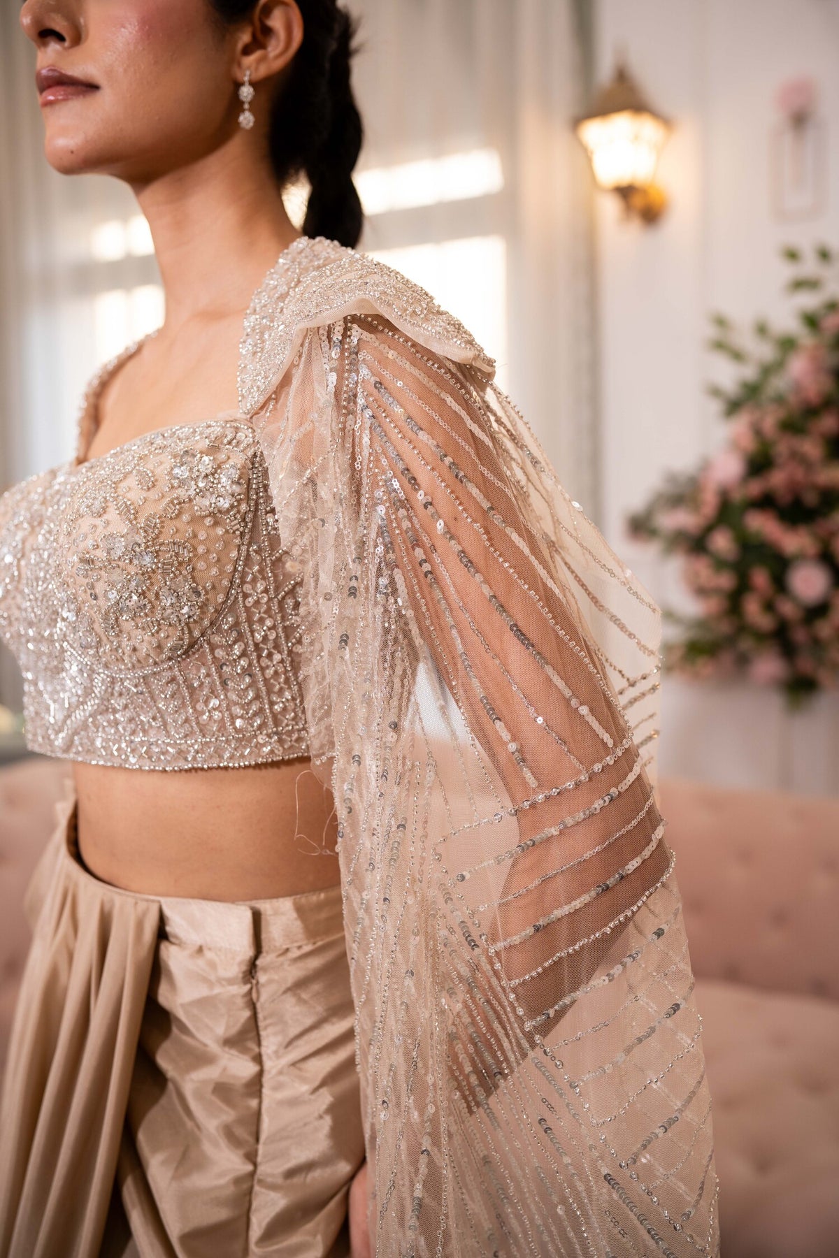 Champagne Stardust Drape Saree